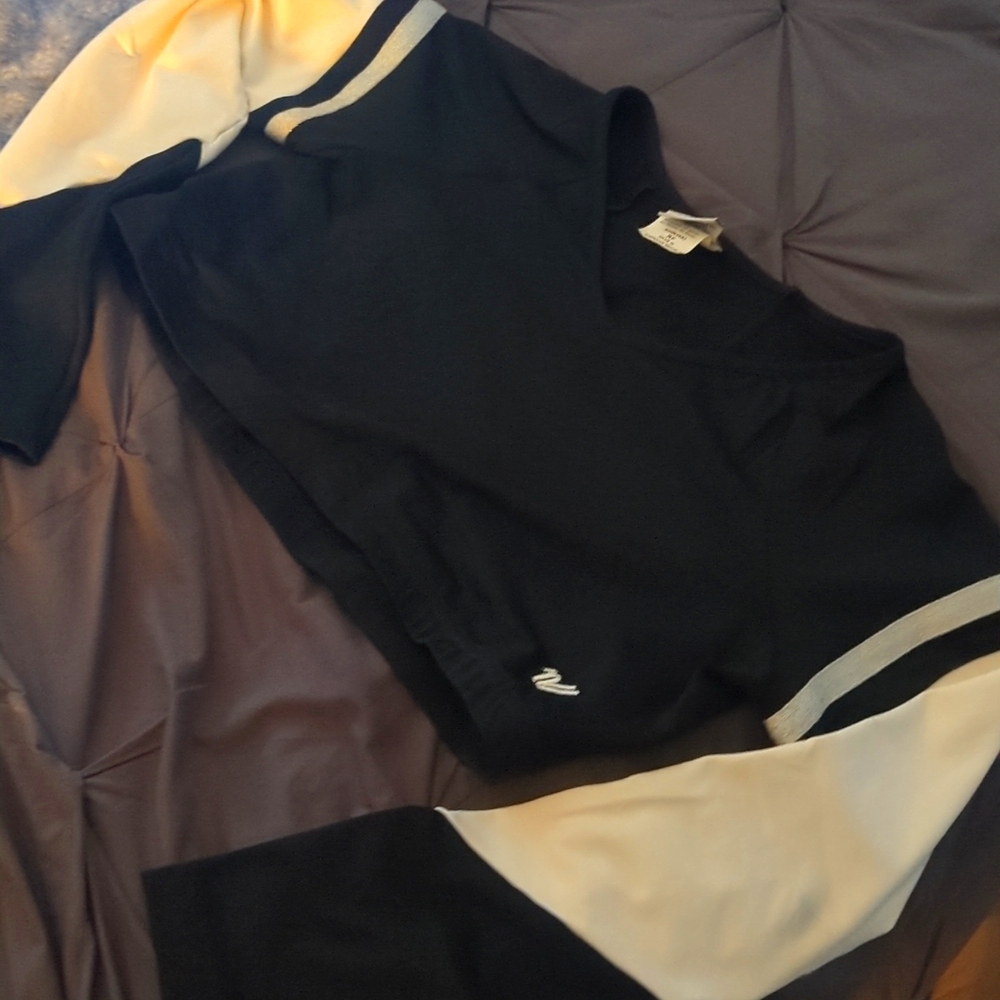Varsity cheer crop top white, black and silver size 2XL youth.